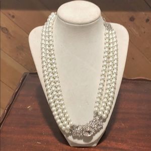 Faux White Pearl and Rhinestone Choker/Earrings